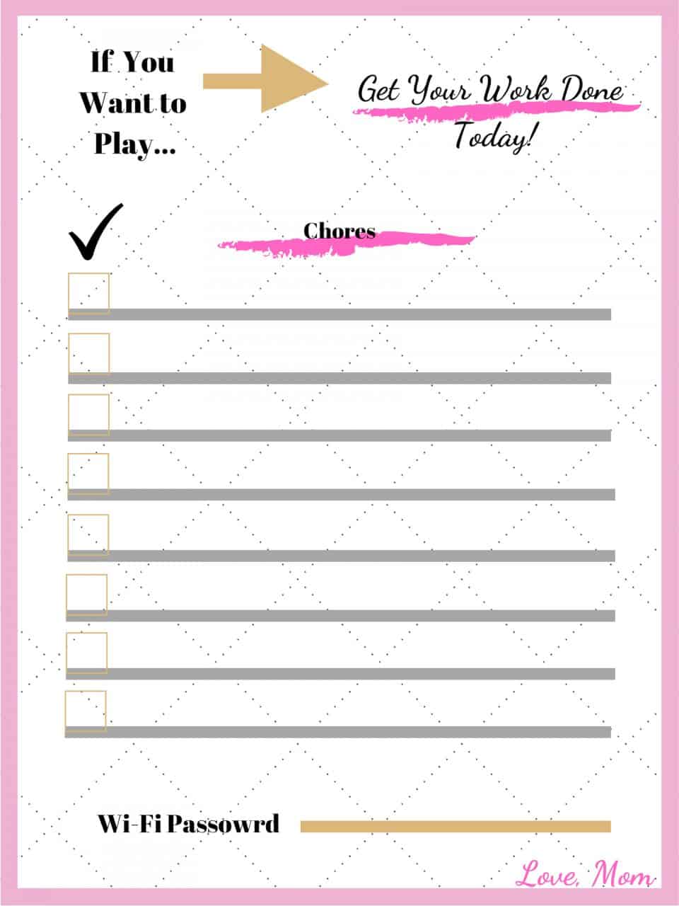 Motherhood, Parenting, Kids, Wi-Fi password Chore Chart